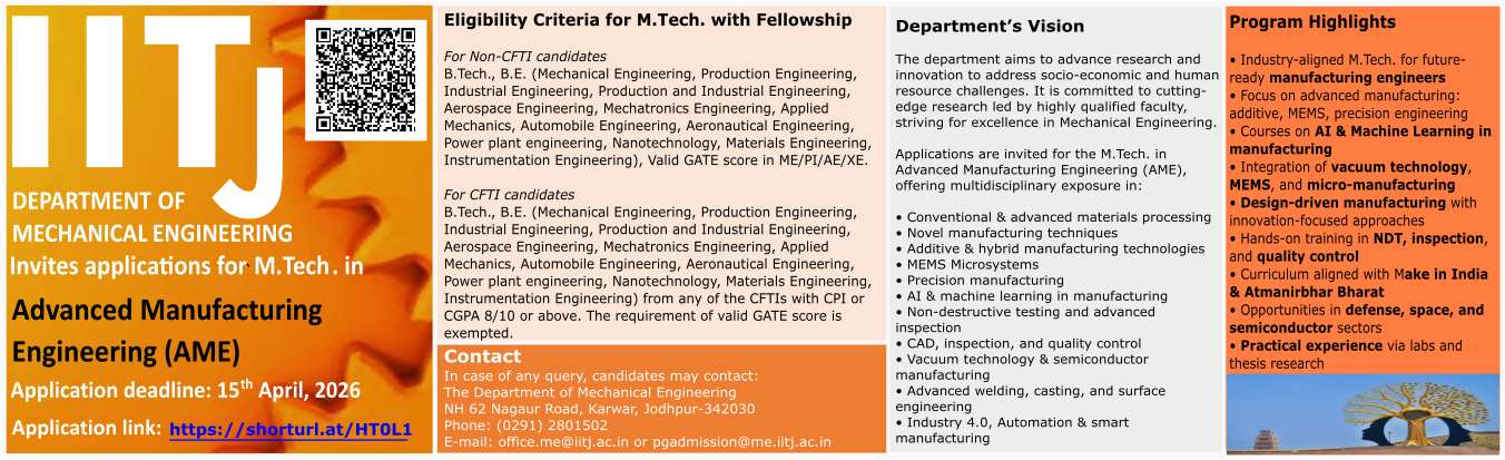 M.Tech in Advanced Manufacturing Engineering (AME)