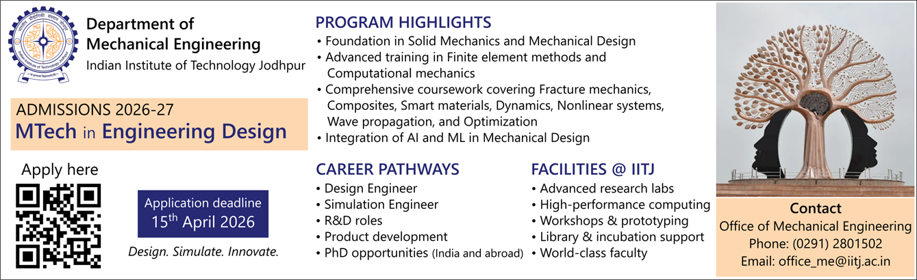 ADMISSIONS 2026-27  MTech in Engineering Design ME