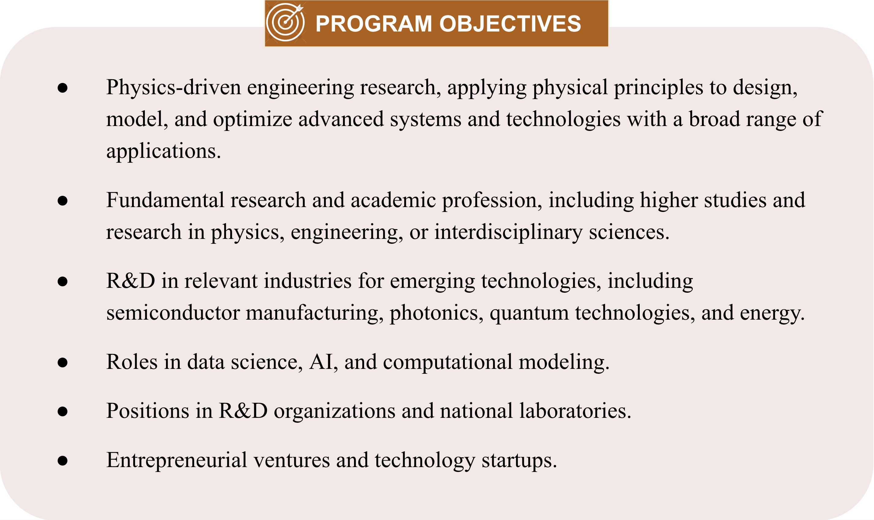 Program Objectives: in Engineering Physics.